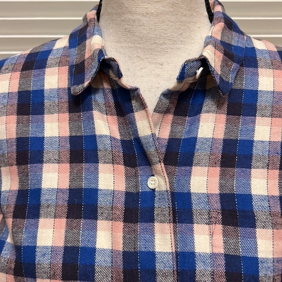 26.Madewell Plaid Flannel Tie-Front Shirt in Blue Shadow, Size Medium, NWOT - Picture 6 of 17